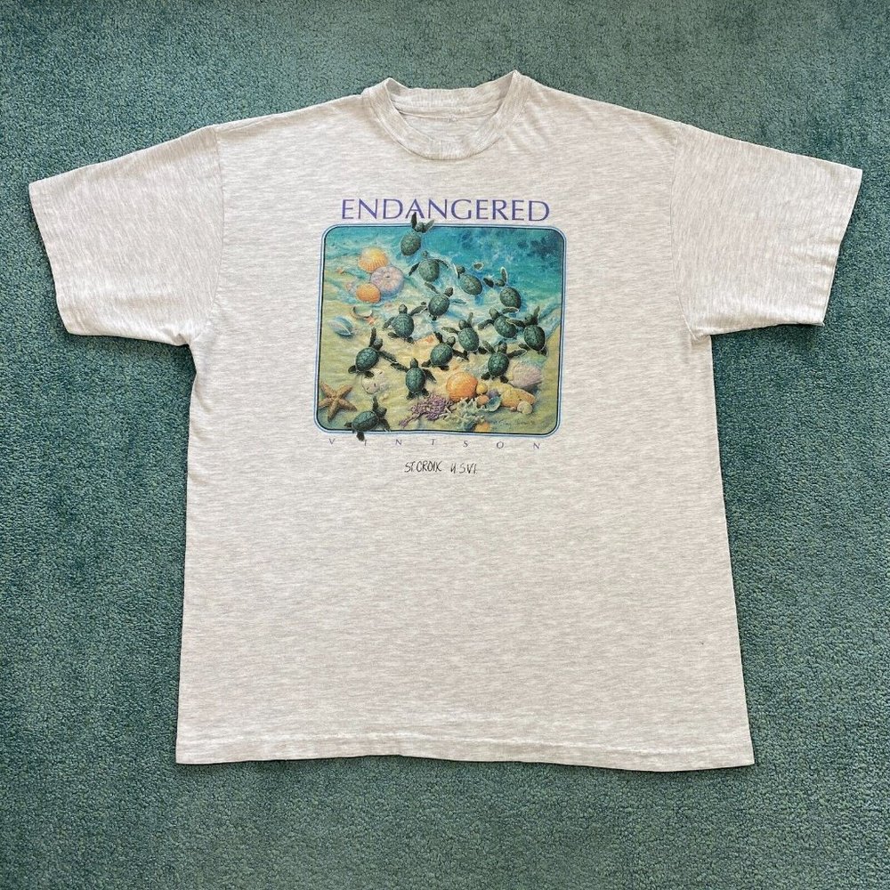 VINTAGE Green Sea Turtles 1992 Shirt Adult XL Endangered Species Ocean St Croix